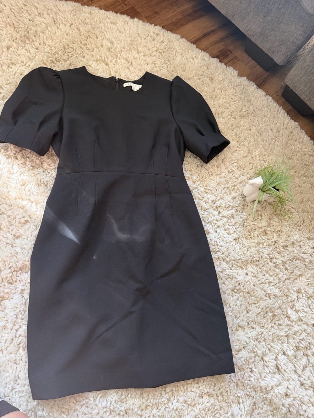 Veronica Beard Black Puff-Sleeve all black, super cute sophisticated Mini Dress